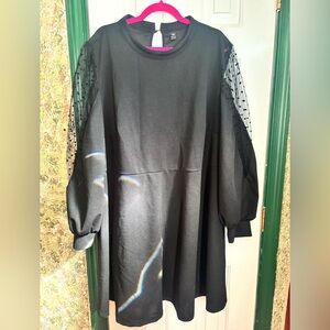 SHEIN Black Dress with sheer polka dot sleeves